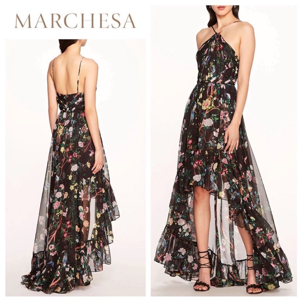 Marchesa Notte Flowering Halter High-Low Gown NWT Size 10 $895